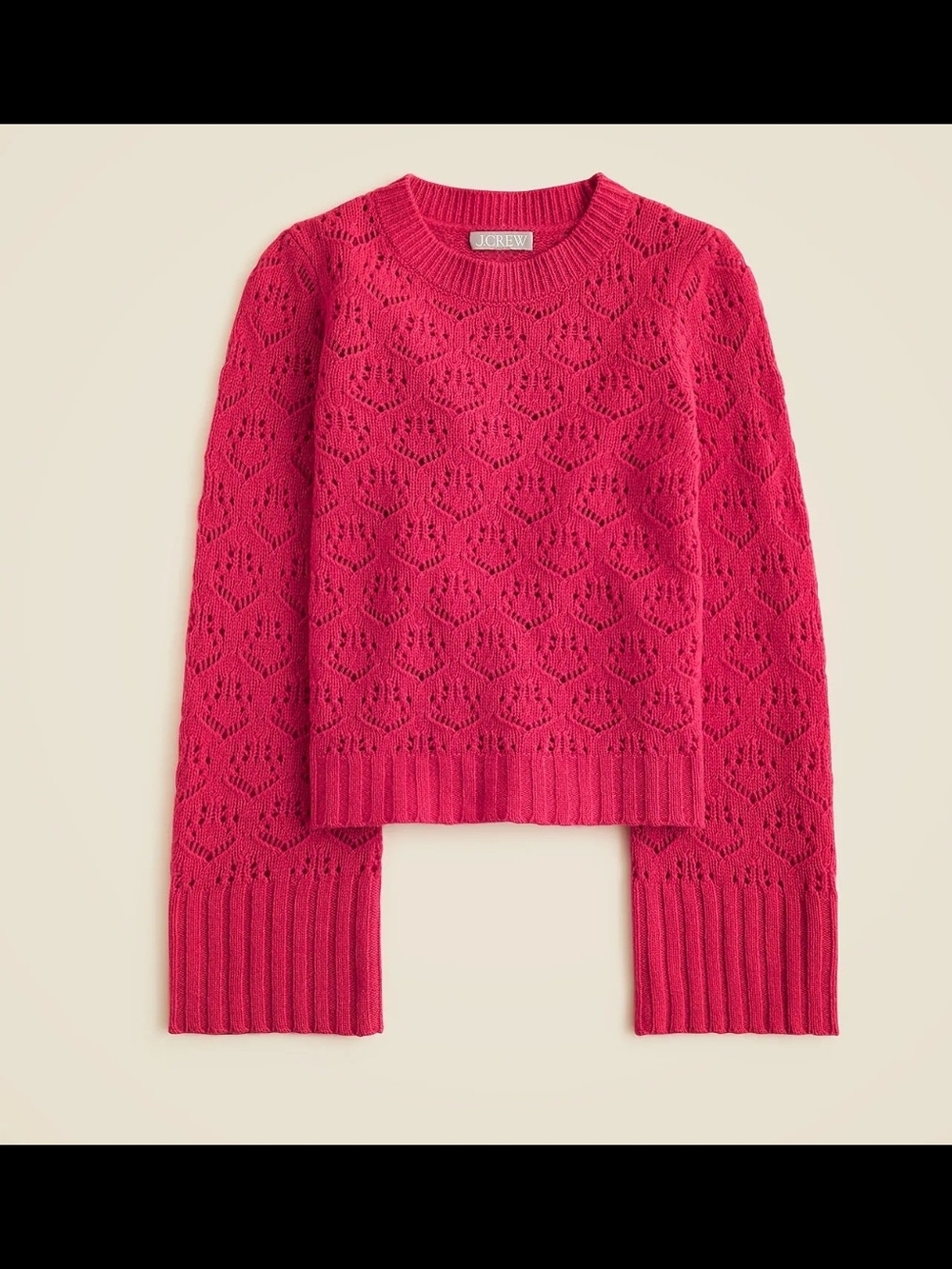 J.Crew Wide-sleeve pointelle crewneck sweater in merino wool - XXS Dark Begonia
